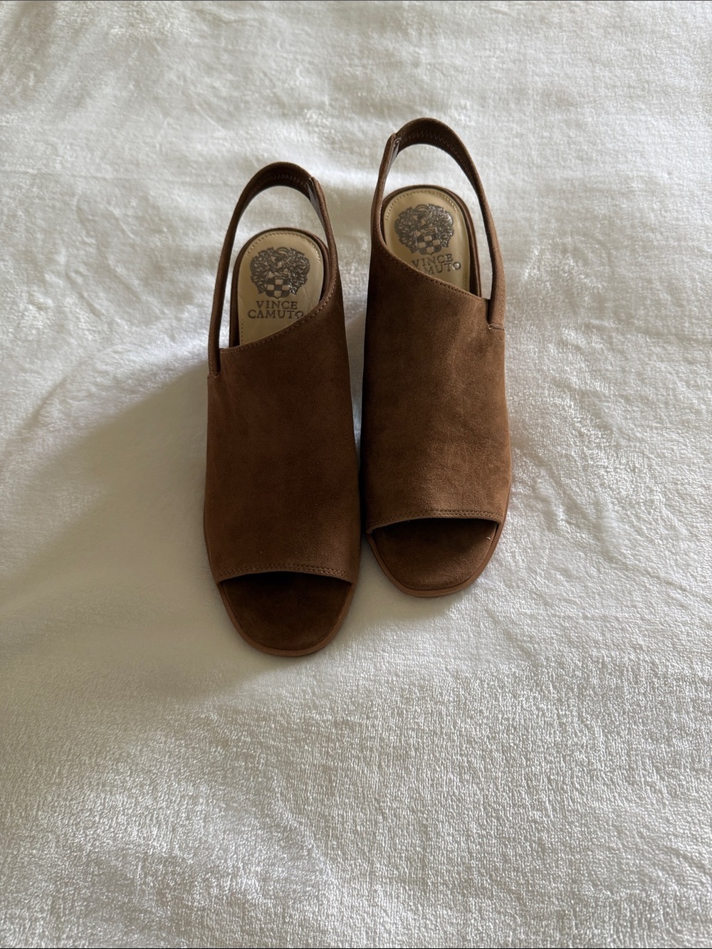 Vince Camuto Brown Suede Open-Toe Slingback Mules